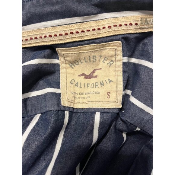 Mens Hollister Navy & White Striped Long Sleeve Button-Up Shirt Small 100% Cotto - Picture 5 of 5